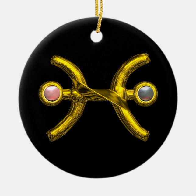 PISCES ZODIAC BIRTHDAY JEWEL PINK WHITE PEARL Gold Keramikornament (Vorne)