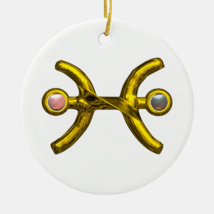 PISCES ZODIAC BIRTHDAY JEWEL PINK WHITE PEARL Gold Keramikornament