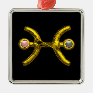 PISCES ZODIAC BIRTHDAY JEWEL PINK WHITE PEARL Gold Silbernes Ornament