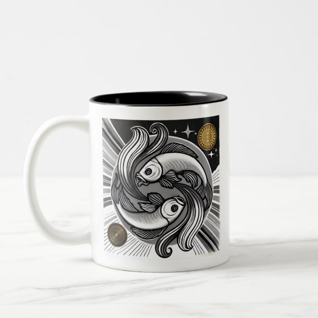 Pisces Zodiac Black and White Coffee Tasse (Links)