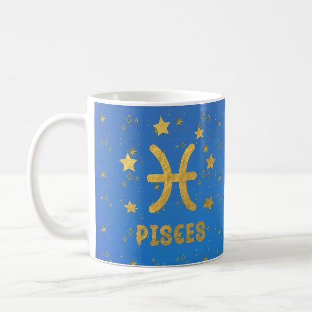 Pisces Zodiac Blue and Gold Astrologie Tasse (Links)