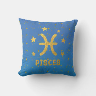 Pisces Zodiac Blue and Gold Throw Pillow Kissen