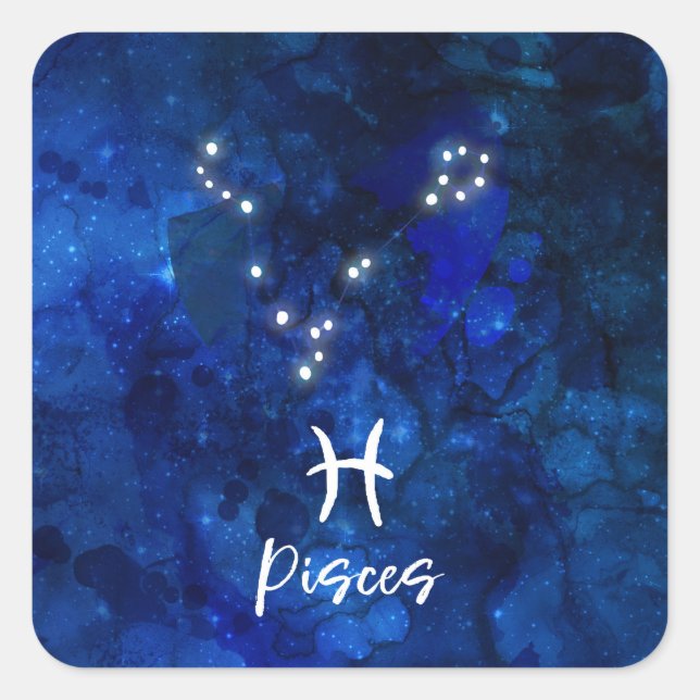 Pisces Zodiac Constellation Blue Galaxy Celestial Quadratischer Aufkleber (Vorderseite)