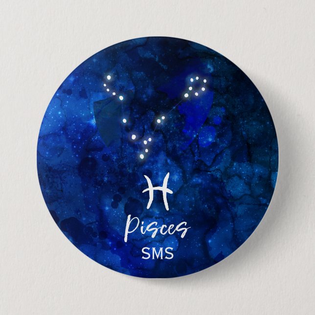 Pisces Zodiac Constellation Blue Galaxy Monogram Button (Vorderseite)