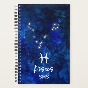 Pisces Zodiac Constellation Blue Galaxy Monogram Planer