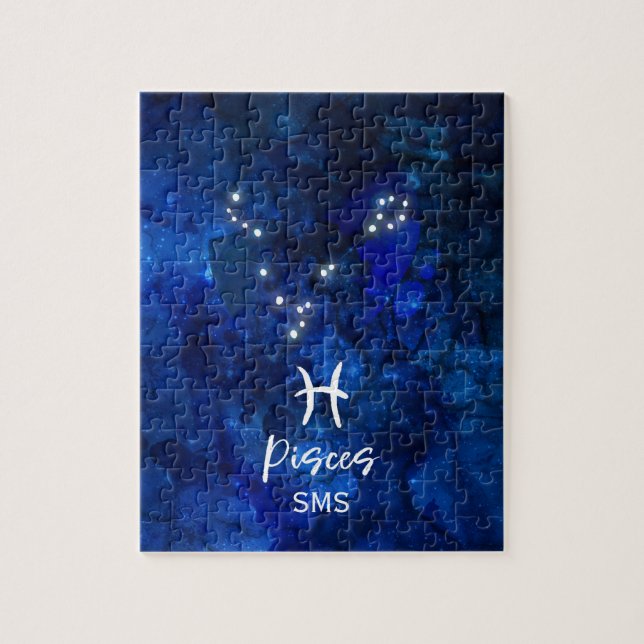 Pisces Zodiac Constellation Blue Galaxy Monogram Puzzle (Vertikal)