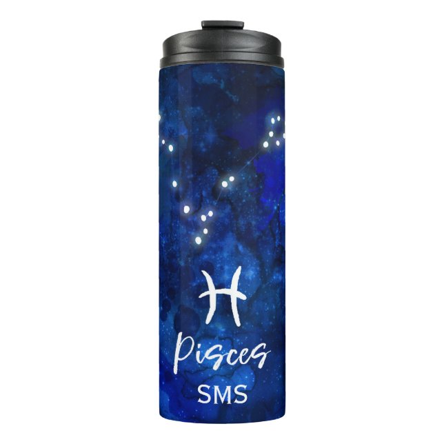 Pisces Zodiac Constellation Blue Galaxy Monogram Thermosbecher (Vorderseite)