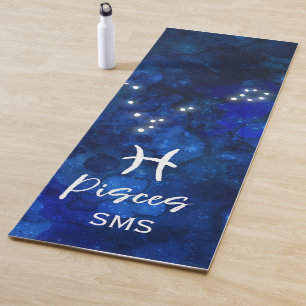 Pisces Zodiac Constellation Blue Galaxy Monogram Yogamatte