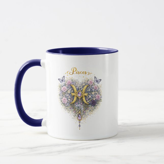 Pisces Zodiac Floral Heart Mug – Elegant Astrology Tasse (Links)