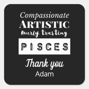 Pisces Zodiac Fun Charakteristika Geburtstag Quadratischer Aufkleber