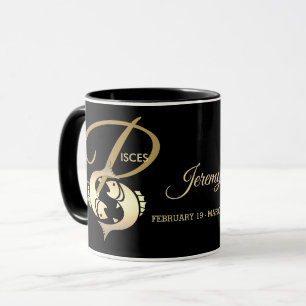 Pisces ♓ Zodiac Geburtstagszeichen / Schwarz und Tasse