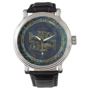 Pisces Zodiac Gold Abalone auf Konstellation Armbanduhr
