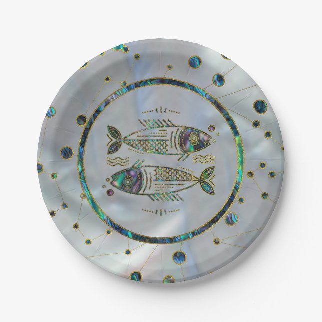 Pisces Zodiac Gold Abalone auf Konstellation Pappteller (Vorderseite)