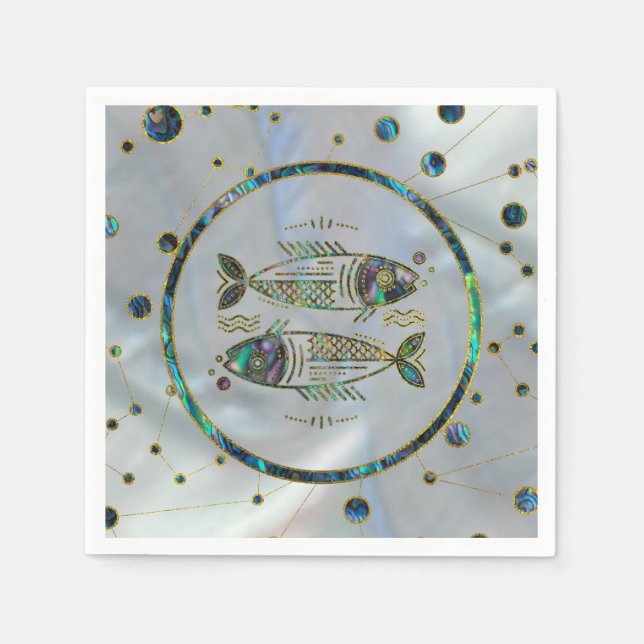 Pisces Zodiac Gold Abalone auf Konstellation Serviette (Vorderseite)