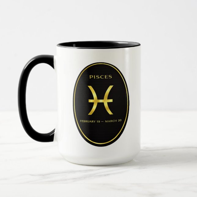 Pisces Zodiac Gold Oval Emblem Mug | Luxury Astrol Tasse (Links)