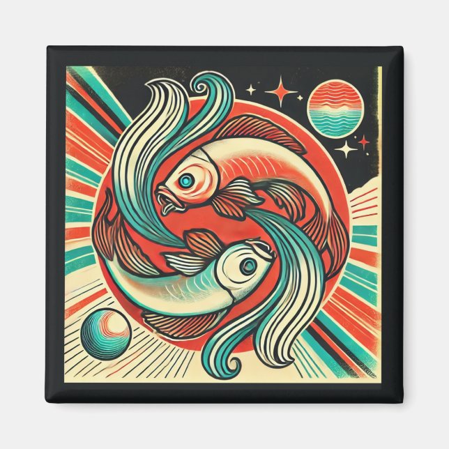 Pisces Zodiac Magnet Retro Design (Vorne)