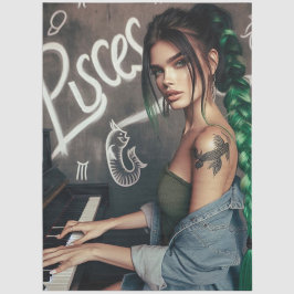 Pisces Zodiac Musician Piano Decoupage Seidenpapier