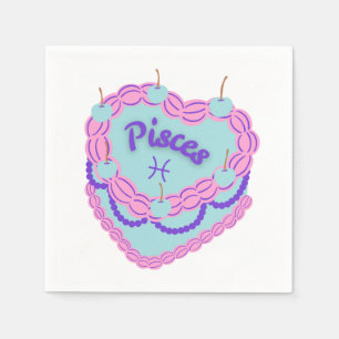 Pisces Zodiac Pastel Heart Birthday Cake Serviette