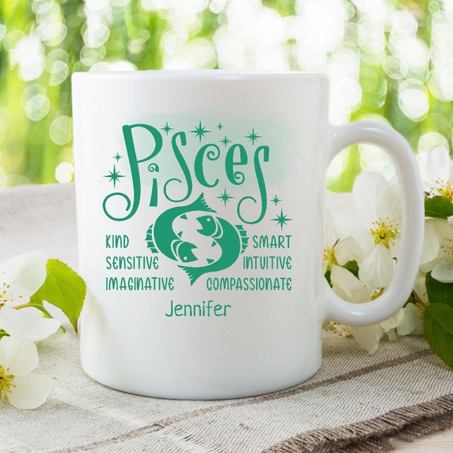 Pisces Zodiac Personalisierte Merkmale Horoskop Kaffeetasse (Von Creator hochgeladen)