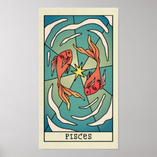 Pisces Zodiac Sign Abstract Art Vintage Poster