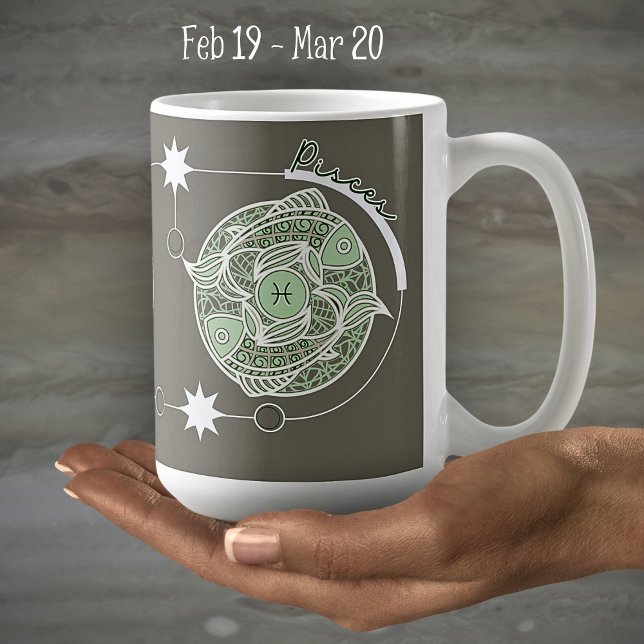 Pisces Zodiac Sign Astrologie Mandala Green Gray Kaffeetasse (Von Creator hochgeladen)