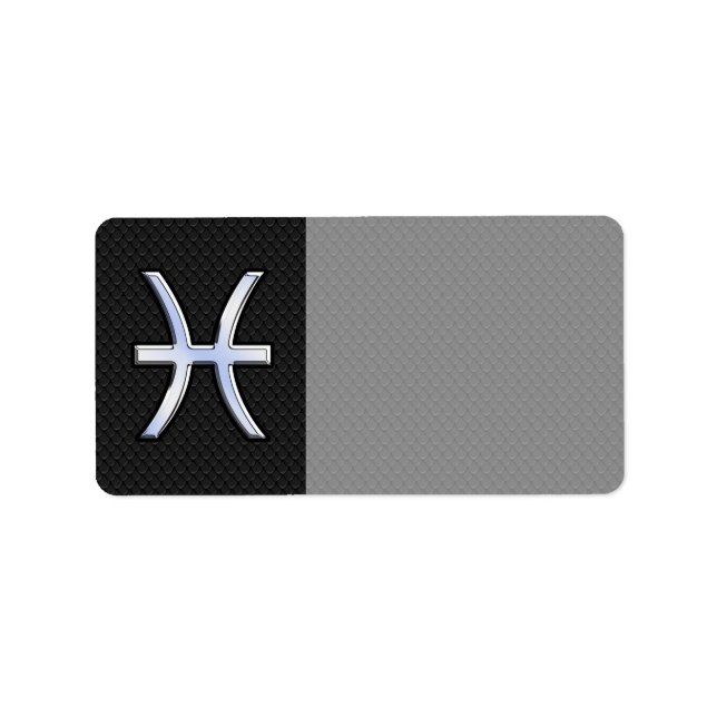 Pisces Zodiac Sign auf Black Snake Skin Decke Adressaufkleber (Vorne)