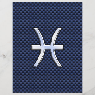 Pisces Zodiac Sign auf Blue Carbon Fibre Print Flyer