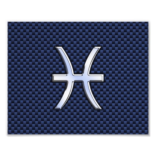 Pisces Zodiac Sign auf Blue Carbon Fibre Print Fotodruck (Vorne)