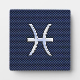 Pisces Zodiac Sign auf Blue Carbon Fibre Print Fotoplatte