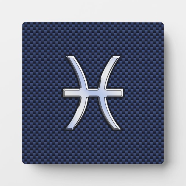 Pisces Zodiac Sign auf Blue Carbon Fibre Print Fotoplatte (Vorderseite)