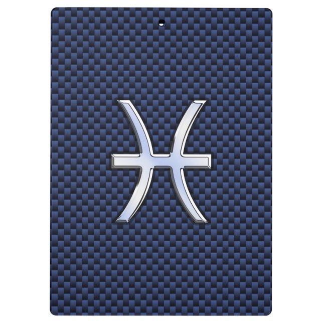 Pisces Zodiac Sign auf Blue Carbon Fibre Print Klemmbrett (Rückseite)