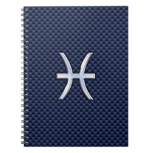 Pisces Zodiac Sign auf Blue Carbon Fibre Print Notizblock
