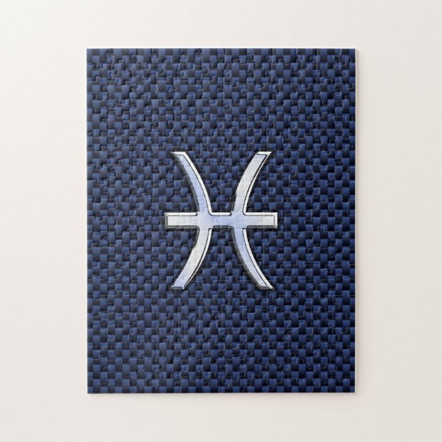 Pisces Zodiac Sign auf Blue Carbon Fibre Print Puzzle (Vertikal)
