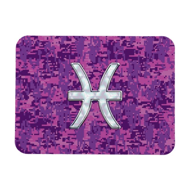 Pisces Zodiac Sign auf Fuchsia Digital Camouflage Magnet (Horizontal)