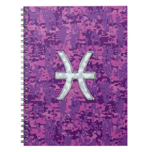 Pisces Zodiac Sign auf Fuchsia Digital Camouflage Notizblock
