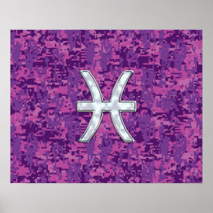 Pisces Zodiac Sign auf Fuchsia Digital Camouflage Poster