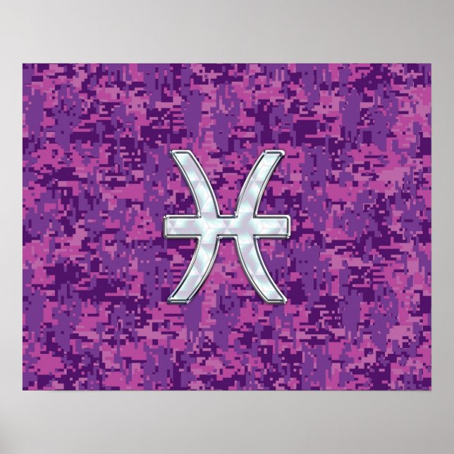 Pisces Zodiac Sign auf Fuchsia Digital Camouflage Poster (Vorne)
