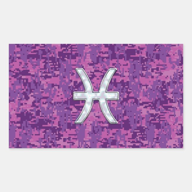 Pisces Zodiac Sign auf Fuchsia Digital Camouflage Rechteckiger Aufkleber (Vorderseite)
