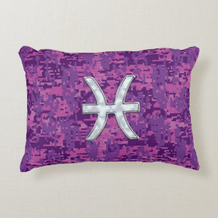 Pisces Zodiac Sign auf Fuchsia Digital Camouflage Zierkissen