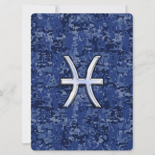 Pisces Zodiac Sign auf Navy Blue Digital Camouflag