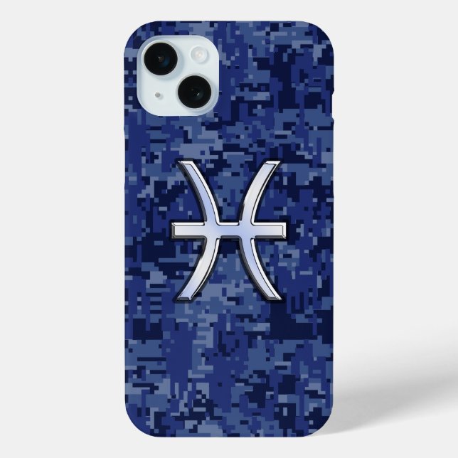 Pisces Zodiac Sign auf Navy Blue Digital Camouflag Case-Mate iPhone Hülle (Rückseite)