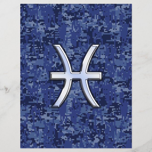 Pisces Zodiac Sign auf Navy Blue Digital Camouflag Flyer (Vorne)