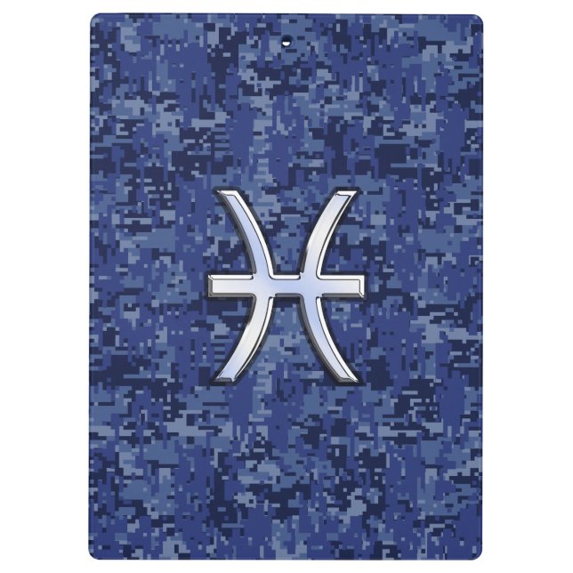 Pisces Zodiac Sign auf Navy Blue Digital Camouflag Klemmbrett (Rückseite)