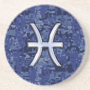 Pisces Zodiac Sign auf Navy Blue Digital Camouflag Sandstein Untersetzer