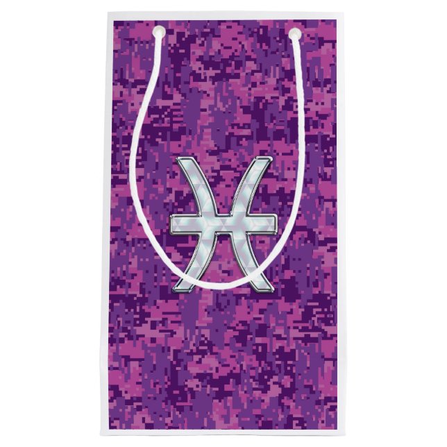 Pisces Zodiac Sign auf Pink Digital Camouflage Kleine Geschenktüte (Vorderseite)