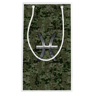 Pisces Zodiac Sign auf Woodland Digital Camouflage Kleine Geschenktüte