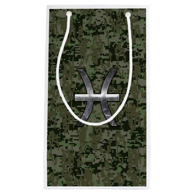 Pisces Zodiac Sign auf Woodland Digital Camouflage Kleine Geschenktüte (Vorderseite)