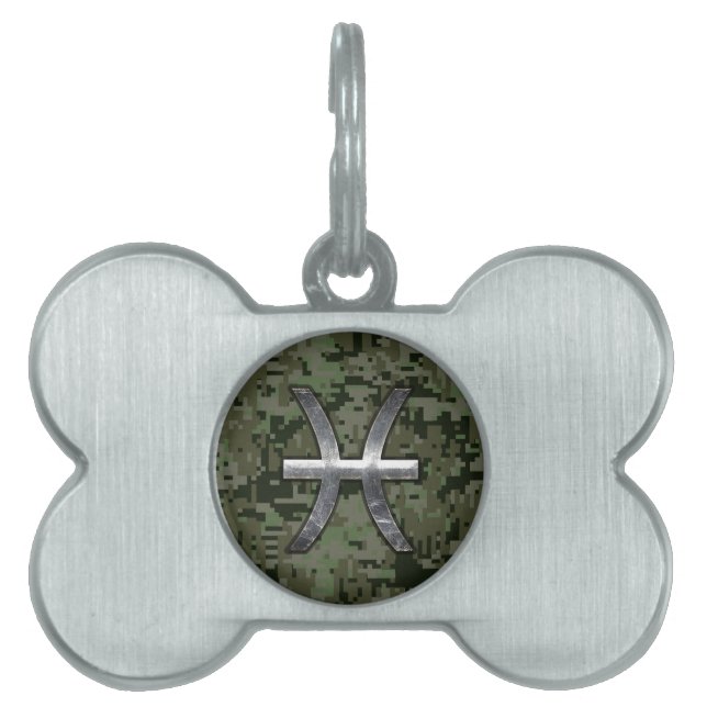 Pisces Zodiac Sign auf Woodland Digital Camouflage Tiermarke (Vorderseite)