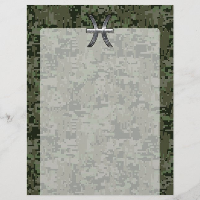 Pisces Zodiac Sign auf Woodland Green Digital Camo (Vorderseite)
