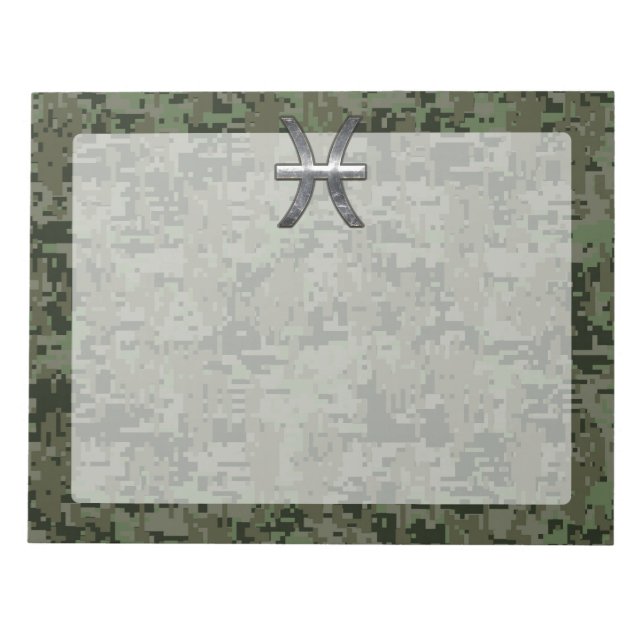 Pisces Zodiac Sign auf Woodland Green Digital Camo Notizblock (Vorderseite)